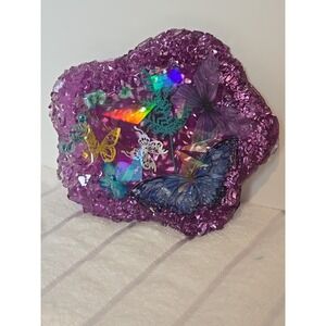 Handmade Resin Crystal Edge Trinket Holder Purple With Butterflies  778